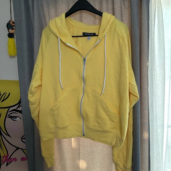 Urban Outfitters Justin Shrunken Full Zip Yellow Hoodie Sweatshirt - Picture 2 of 4